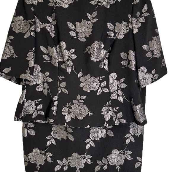 Maggy London 2 Piece Skirt Set, Black With Silver Flowers Size 12 - Picture 1 of 8